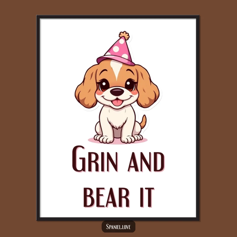 Funny Free Printable Wall Art: Goofy Spaniel Grin, Party Hat Downloadable Decor