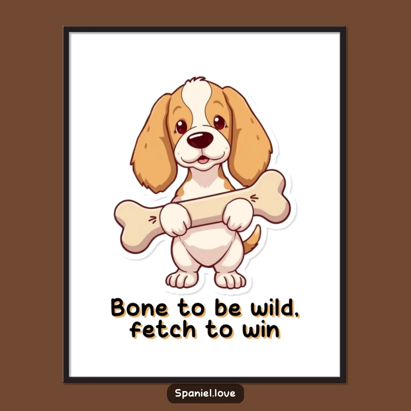 Funny Free Printable Wall Art: Proud Spaniel Giant Bone, Humorous Downloadable Art