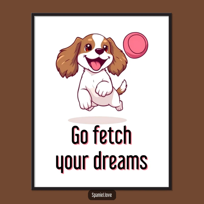 Funny Free Printable Wall Art: Spaniel Frisbee Leap Downloadable Art Gift