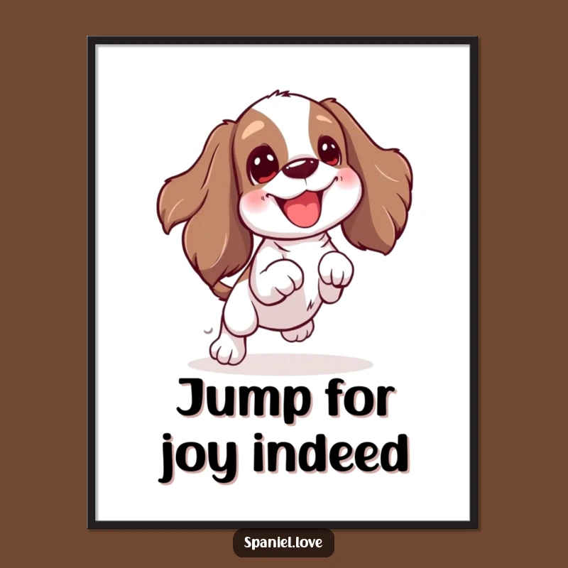 Funny Free Printable Wall Art: Excited Spaniel, Toy Jump, Downloadable Decor