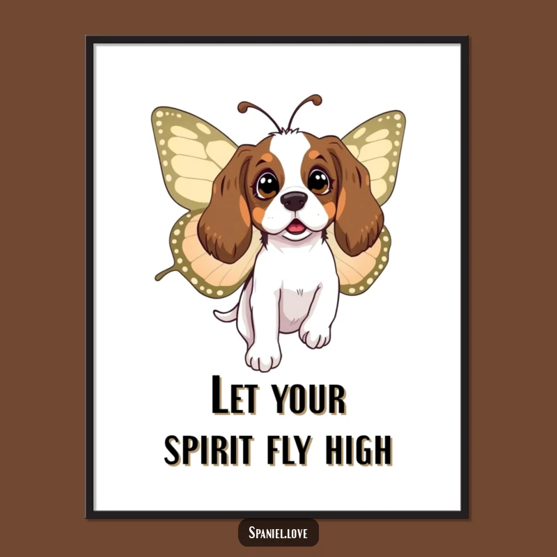 Free Printable Wall Art: Spaniel Butterfly Surprise, Whimsical Downloadable Art
