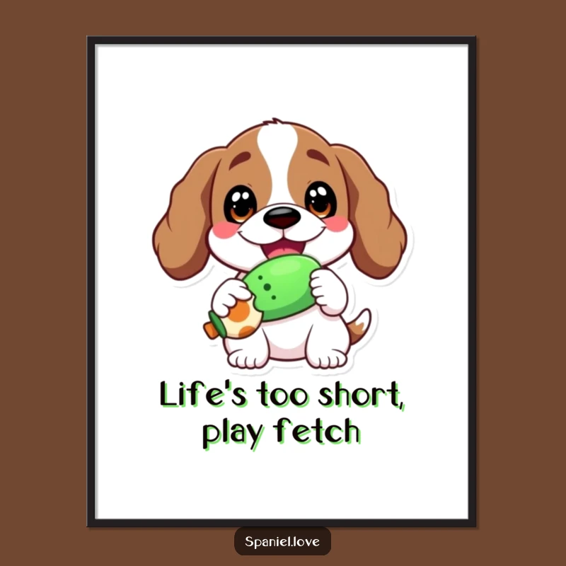 Funny Free Printable Wall Art: Happy Spaniel with Toy - Quirky Downloadable Decor