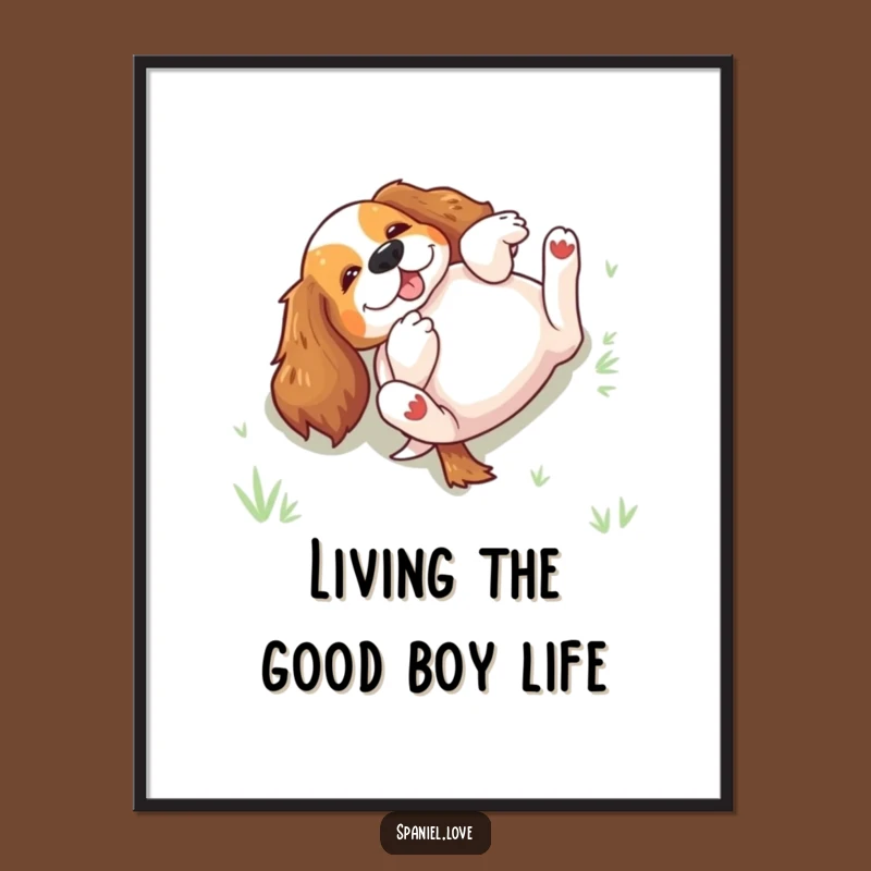 Free Printable Spaniel Wall Art: Excited Rolling Doggy Downloadable Art Gift