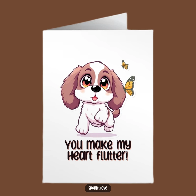 Free Printable Birthday Card: Funny Spaniel Butterfly Chase, Perfect Downloadable Gift!