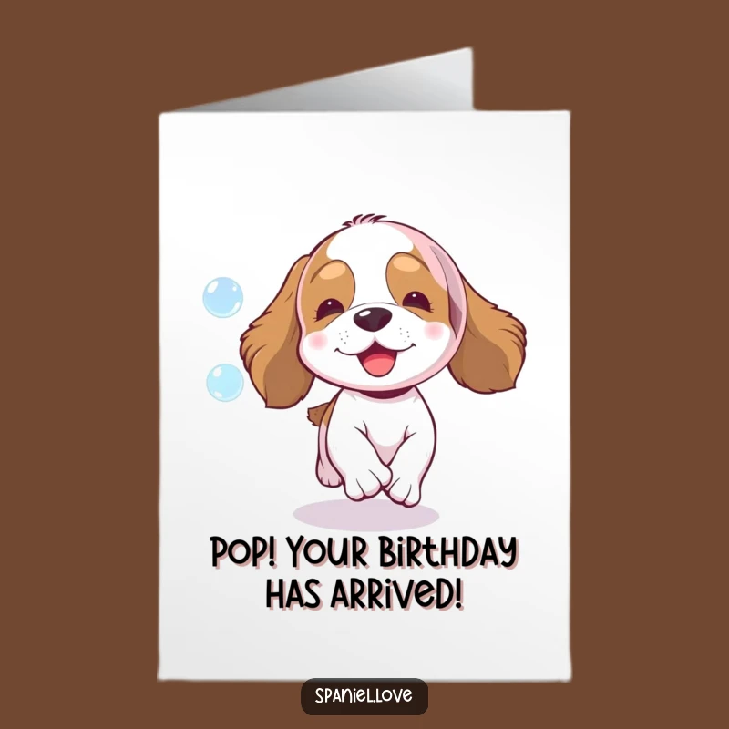 Free Printable Birthday Card: Funny Spaniel Chasing Bubble, Downloadable Gift for Dog Lovers