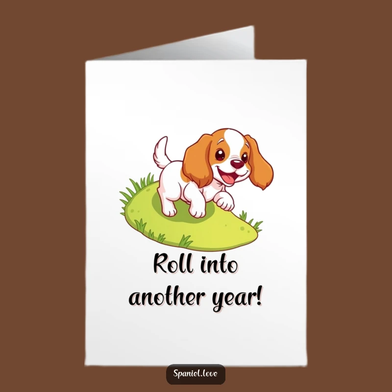 Free Printable Birthday Card: Joyful Spaniel Tumble! Hilarious Dog Downloadable Gift