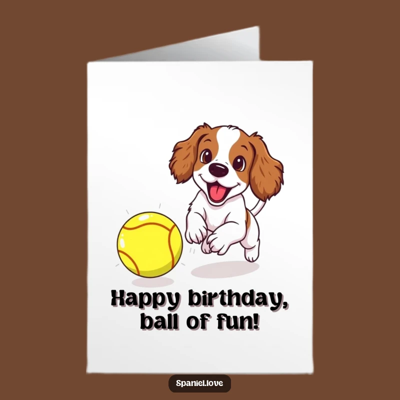 Free Printable Birthday Card: Spaniel Puppy Tennis Ball Fun