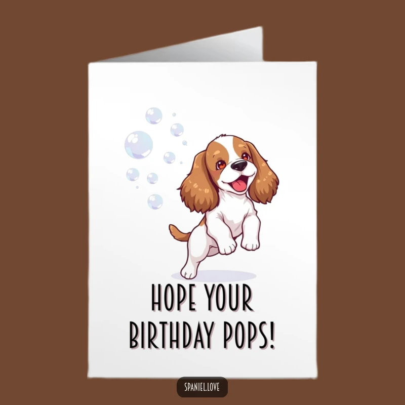 Free Printable Birthday Card: Joyful Spaniel Bubble Play, Funny Downloadable Gift
