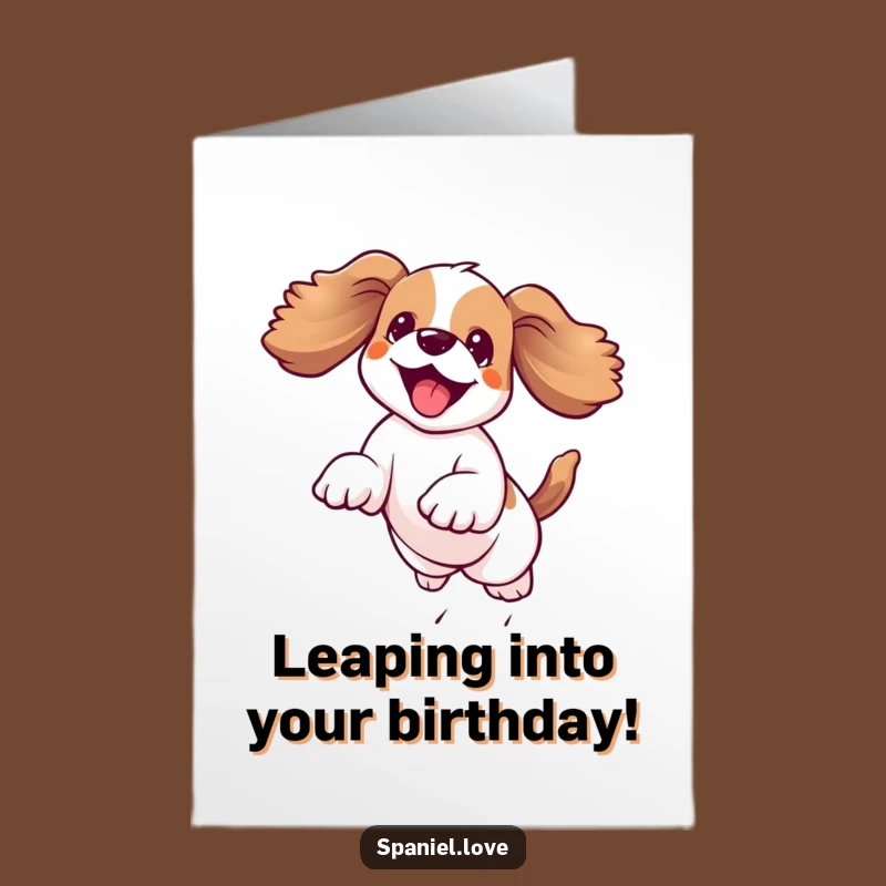 Free Printable Birthday Card: Joyful Spaniel Leap