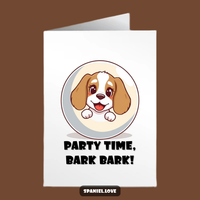 Free Printable Birthday Card: Happy Spaniel Ball Peek, Fun Downloadable Gift