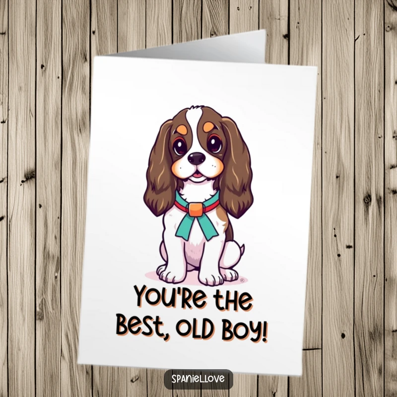 Funny Free Printable Birthday Card: Spaniel with proud stance and colorful ribbon, celebrating in style.