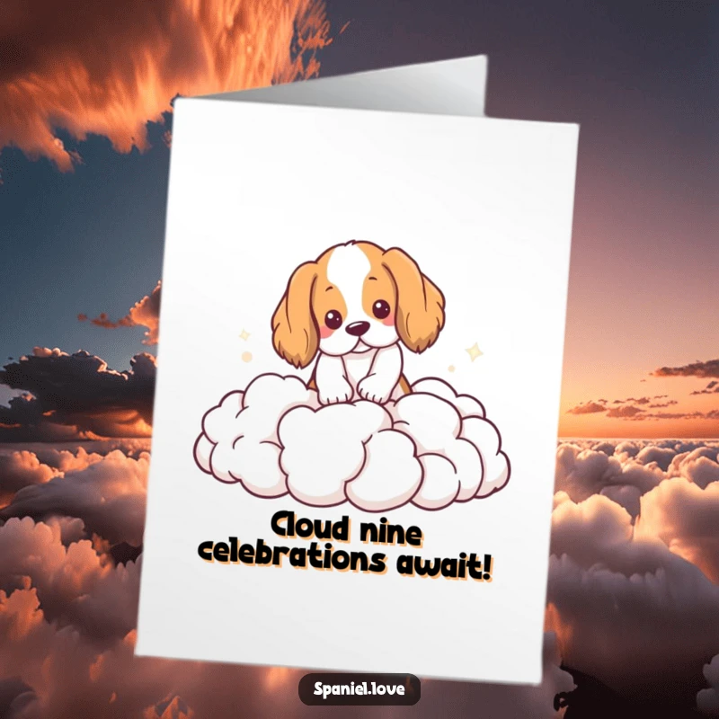 Funny Free Printable Congrats Card: Spaniel happily digging into a mound of fluffy clouds.