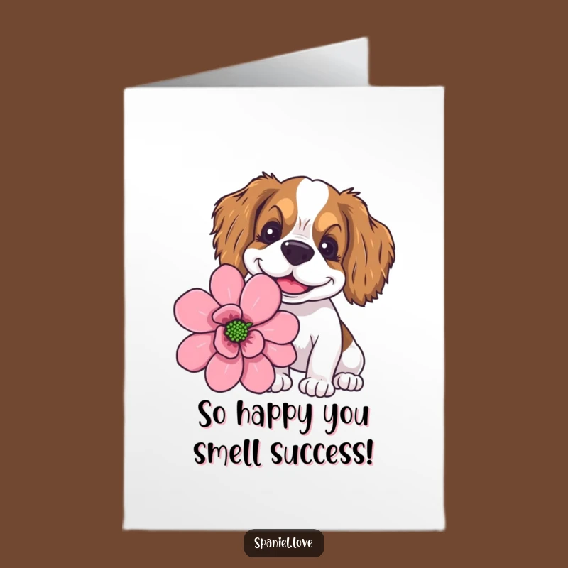 Free Printable Congrats Card: Goofy Spaniel Giant Flower Funny Gift