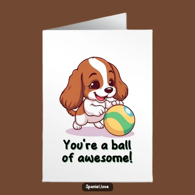 Free Printable Congrats Card: Playful Spaniel Nudging Ball - Funny Downloadable Gift