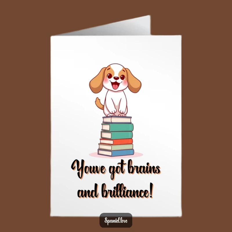 Free Printable Congrats Card: Spaniel Book Balance Champ, Humorous Downloadable Gift
