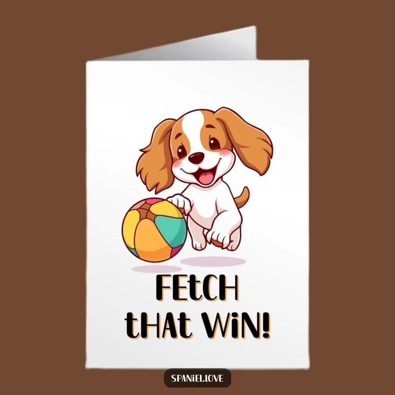 Free Printable Congrats Card: Spaniel Chasing Ball, Perfect Downloadable Gift for Achievements