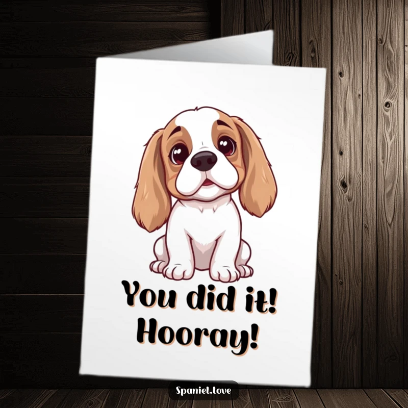 Funny Free Printable Congratulations Card: Spaniel with perked ears intently listens for celebratory news, a unique downloadable.