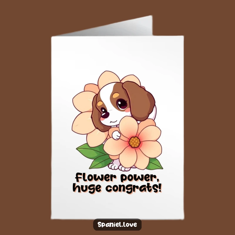 Free Printable Congrats Card: Spaniel & Flower Surprise for a Funny Downloadable Gift