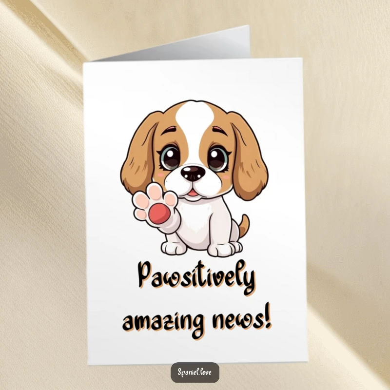Free Printable Congratulations Card: Spaniel with wide, adoring eyes, offering a paw in celebration.
