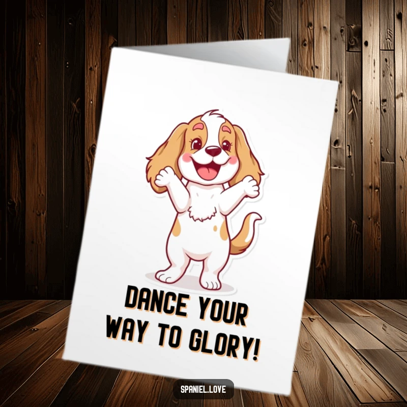 Funny Free Printable Congratulations Card: A spaniel with a wildly wagging tail executes a hilarious happy dance, beaming with pride.