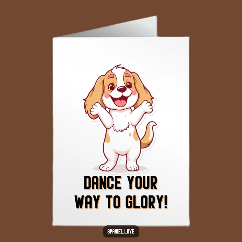 Free Printable Congratulations Card: Spaniel's Comical Happy Dance, Hilarious Dog Downloadable Art