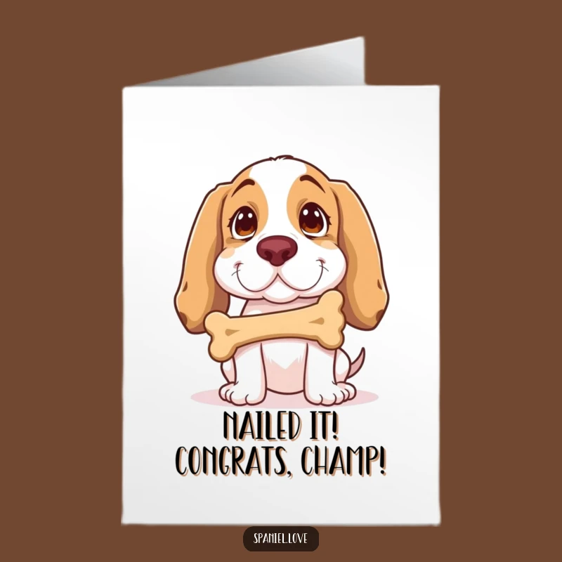 Free Printable Congrats Card: Spaniel Bone Balance Trick, Hilarious Downloadable Celebration