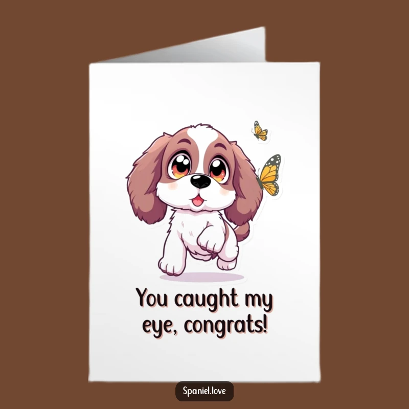 Free Printable Congrats Card: Funny Spaniel Butterfly Joy, Best Downloadable Gift!