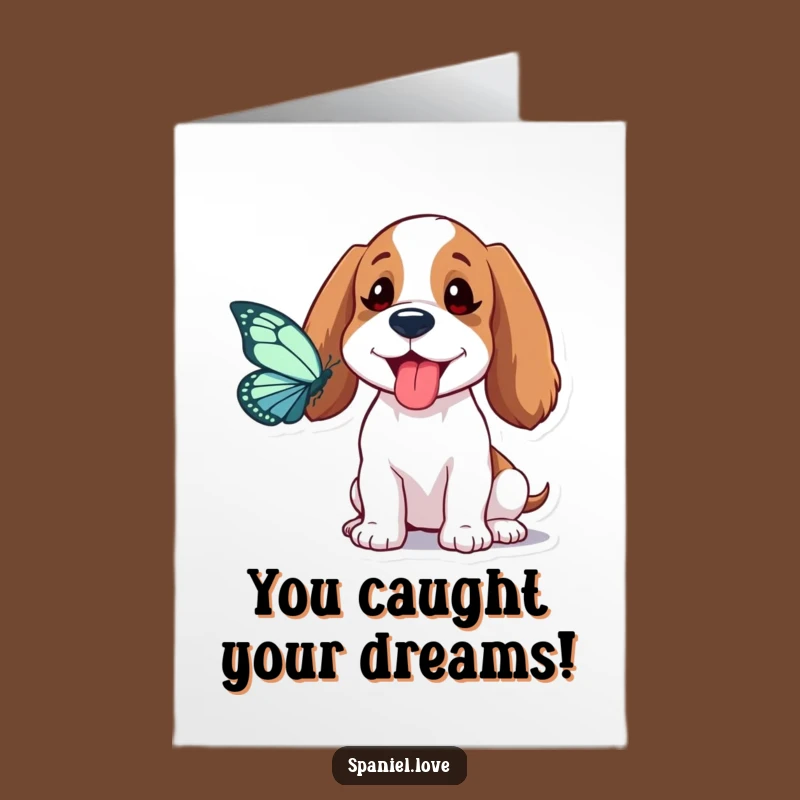 Free Printable Congrats Card: Spaniel Butterfly Fun, Hilarious Tongue-Out Downloadable