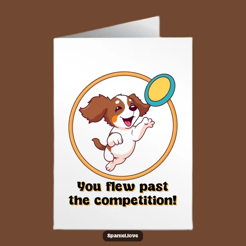 Free Printable Congrats Card: Spaniel Hoop Jump, Hilarious Frisbee Catch Downloadable
