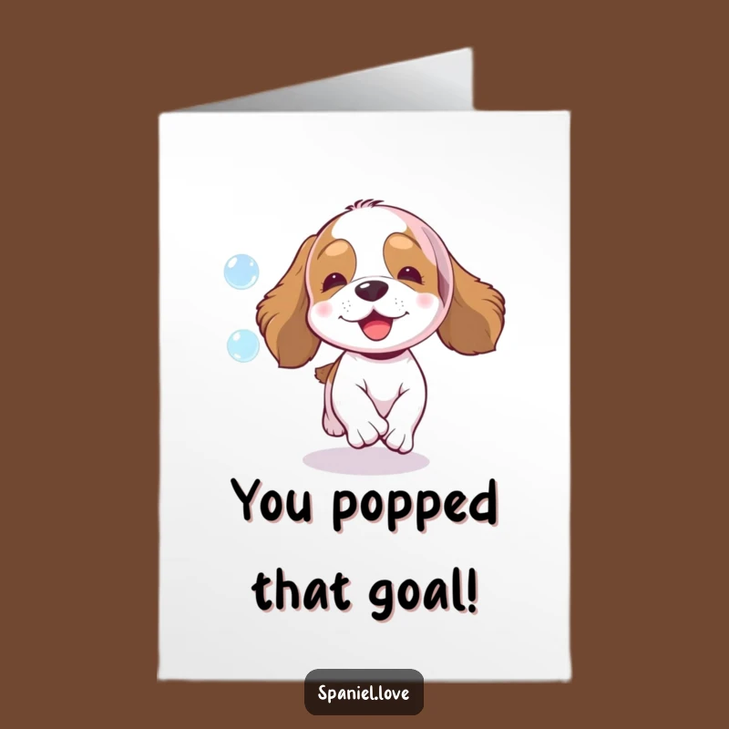 Free Printable Congratulations Card: Funny Spaniel Bubble Chase, Downloadable Gift for Achievers