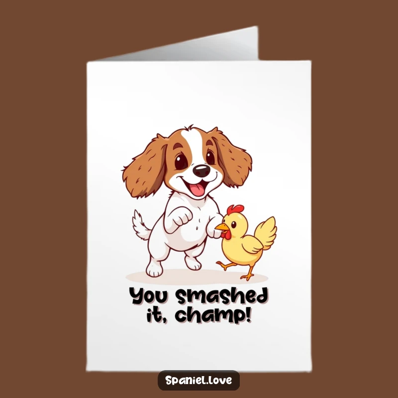 Free Printable Spaniel Congrats Card: Funny Fetching Dog Downloadable Greeting