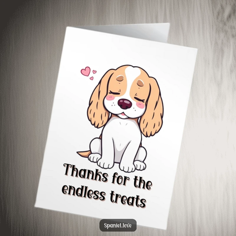 Funny Free Printable Thank You Card: Content spaniel dreaming of treats, a sweet way to say thanks.