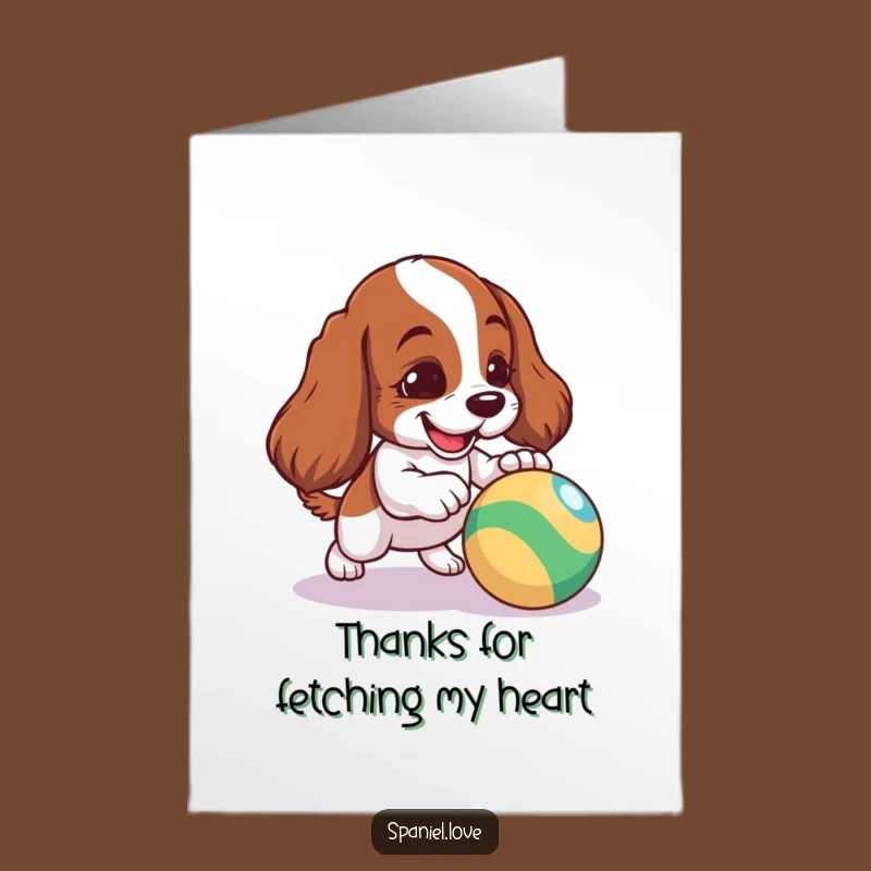 Free Printable Thank You Card: Mischievous Spaniel Nudging Ball - Funny Downloadable Gift