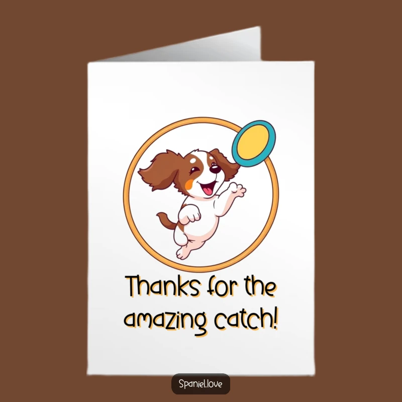 Free Printable Thank You Card: Spaniel Catching Frisbee, Downloadable Funny Thanks