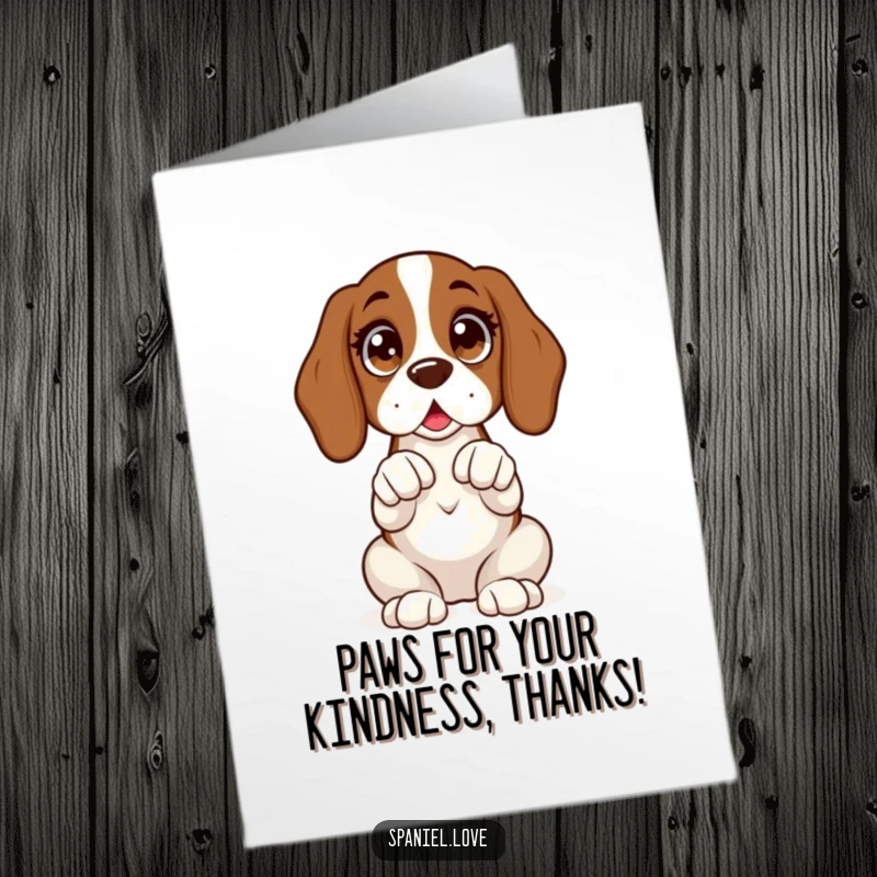 Funny Free Printable Thank You Card: Spaniel with wide, excited eyes sits upright with paws clasped, looking expectant.