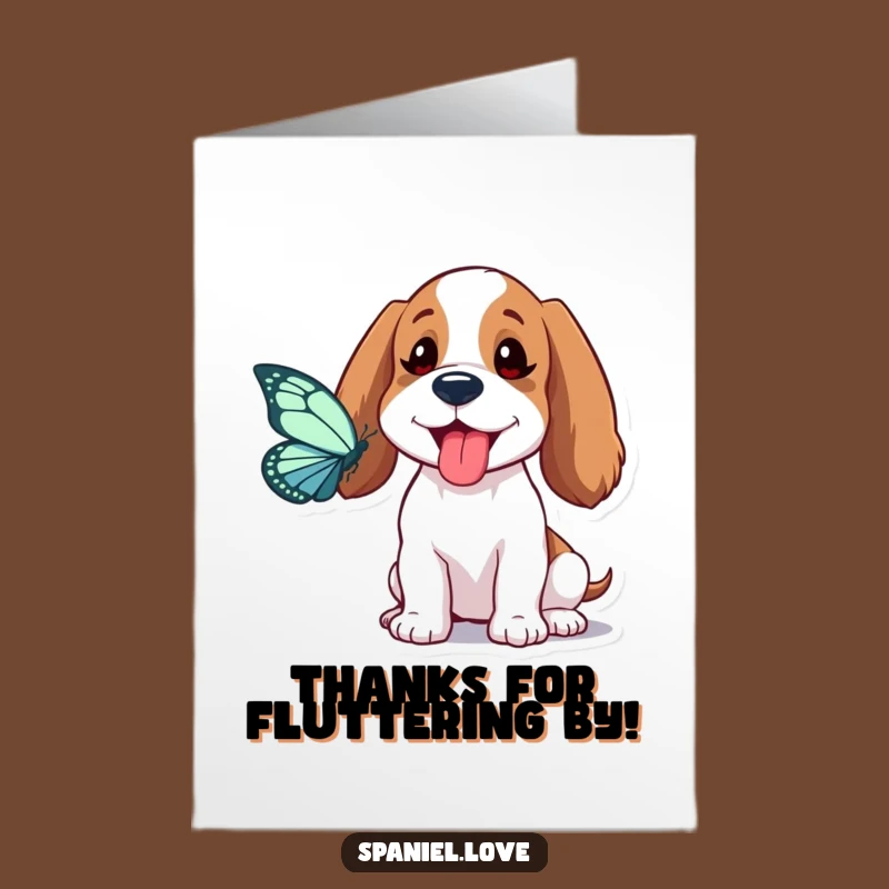 Free Printable Thank You Card: Spaniel Butterfly Chase, Downloadable Funny Gratitude