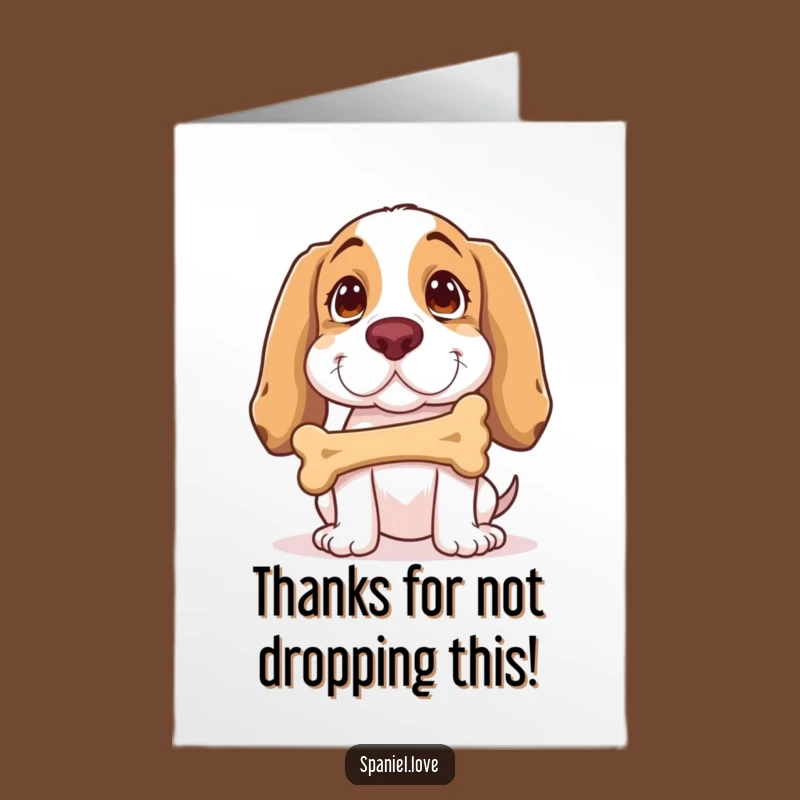 Free Printable Thank You Card: Spaniel Bone Balance, Downloadable Funny Gratitude
