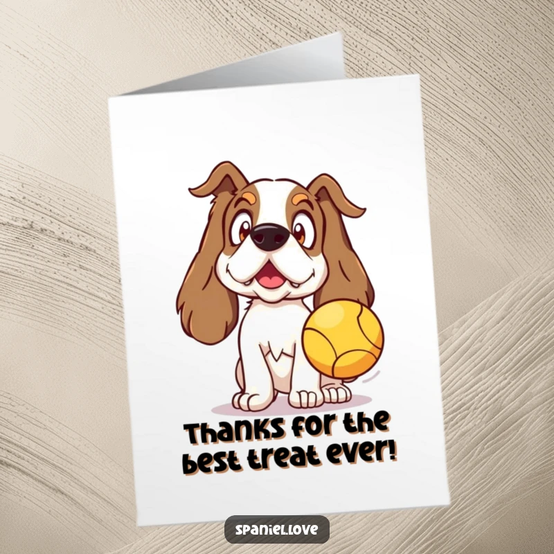 Funny free printable thank you card: A spaniel looks delightfully surprised, ears perked, perfect for a witty thank you.
