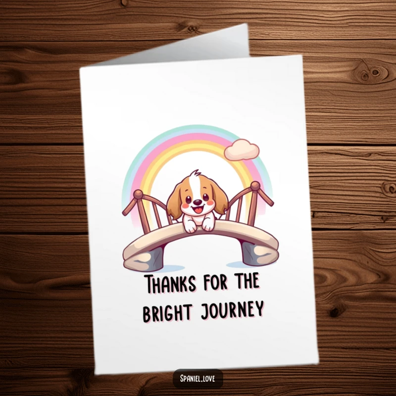 Funny Free Printable Thank You Card: A giddy spaniel slides down a rainbow with a smile, a cheerful thank you message.