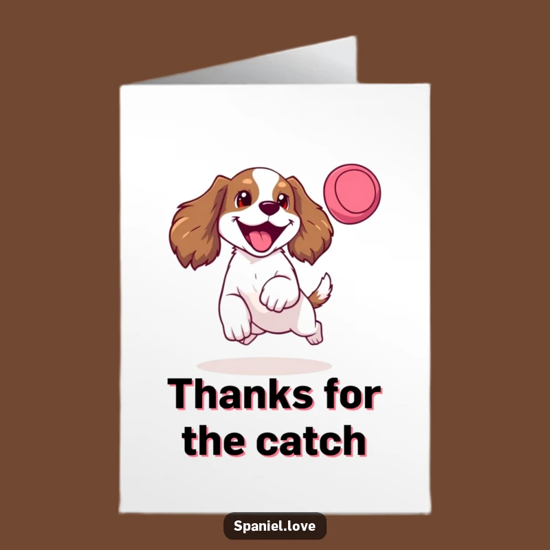 Free Printable Thank You Card: Spaniel Frisbee Catch Funny Downloadable Gift