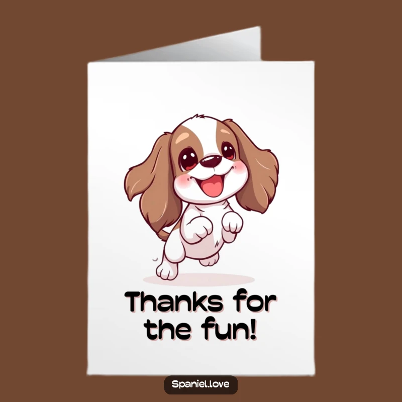 Free Printable Thank You Card: Excited Spaniel, Toy Jump, Downloadable Gratitude
