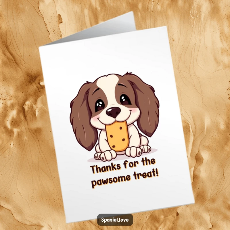 Funny Free Printable Thank You Card: Spaniel with silly grin attempting to balance a treat on its nose.