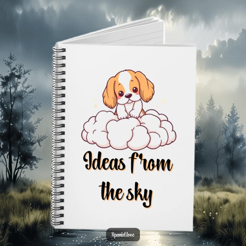 Funny Spaniel Notebook: A notebook cover showing a spaniel playfully digging into a pile of soft, fluffy clouds.