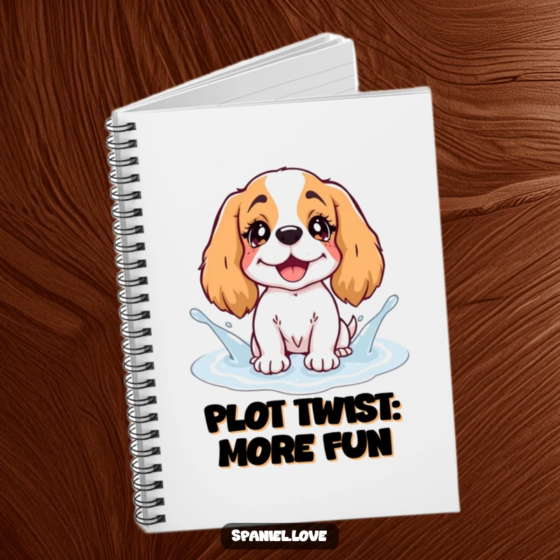 Funny Spaniel Notebook: A notebook cover featuring a spaniel with twinkling eyes splashing in a puddle of giggles.