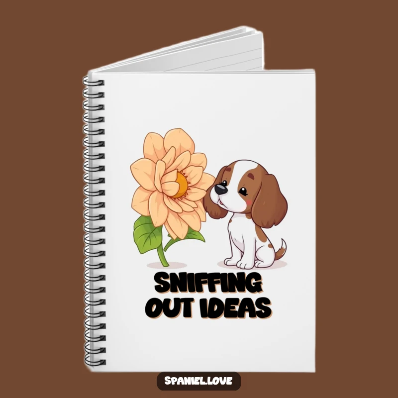 Funny Spaniel Notebook: Curious Dog Sniffing Flower, Journal Gift