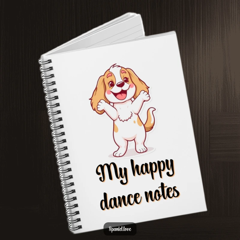 Funny Spaniel Notebook: A happy dog with a wagging tail doing a comical dance, perfect for jotting down ideas and inspiration.