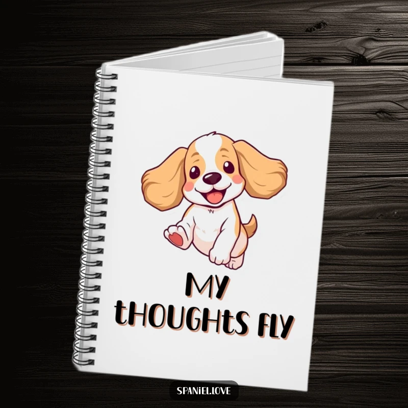 Funny Spaniel Notebook: A notebook with a fun cover depicting a spaniel mid-jump, ears flying, ideal for jotting notes.