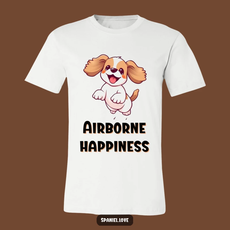 Funny Kawaii Spaniel T-Shirt: Joyful Leap, Floppy Ears Flying, Humorous Tee