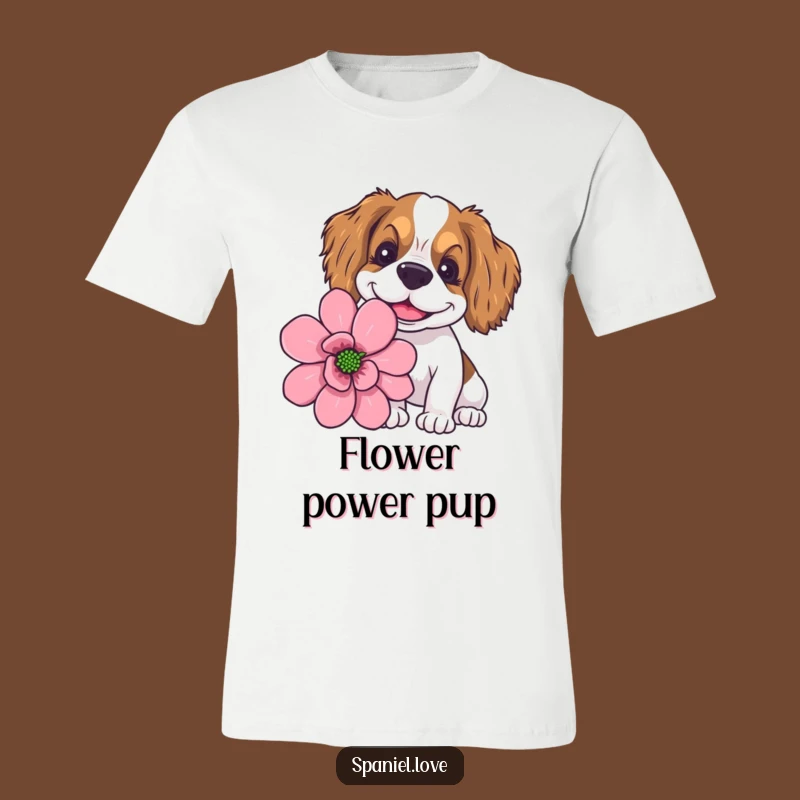 Funny Goofy Spaniel Giant Flower Sniffing T-Shirt: Whimsical Style