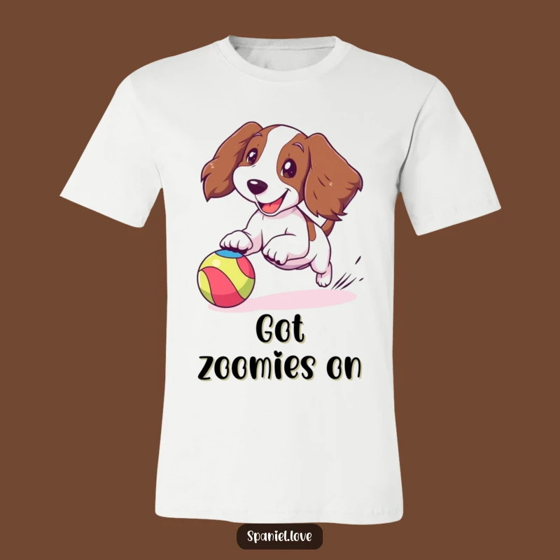 Funny Spaniel Ball Chase T-Shirt: Joyful Dog Ears Flapping Tee